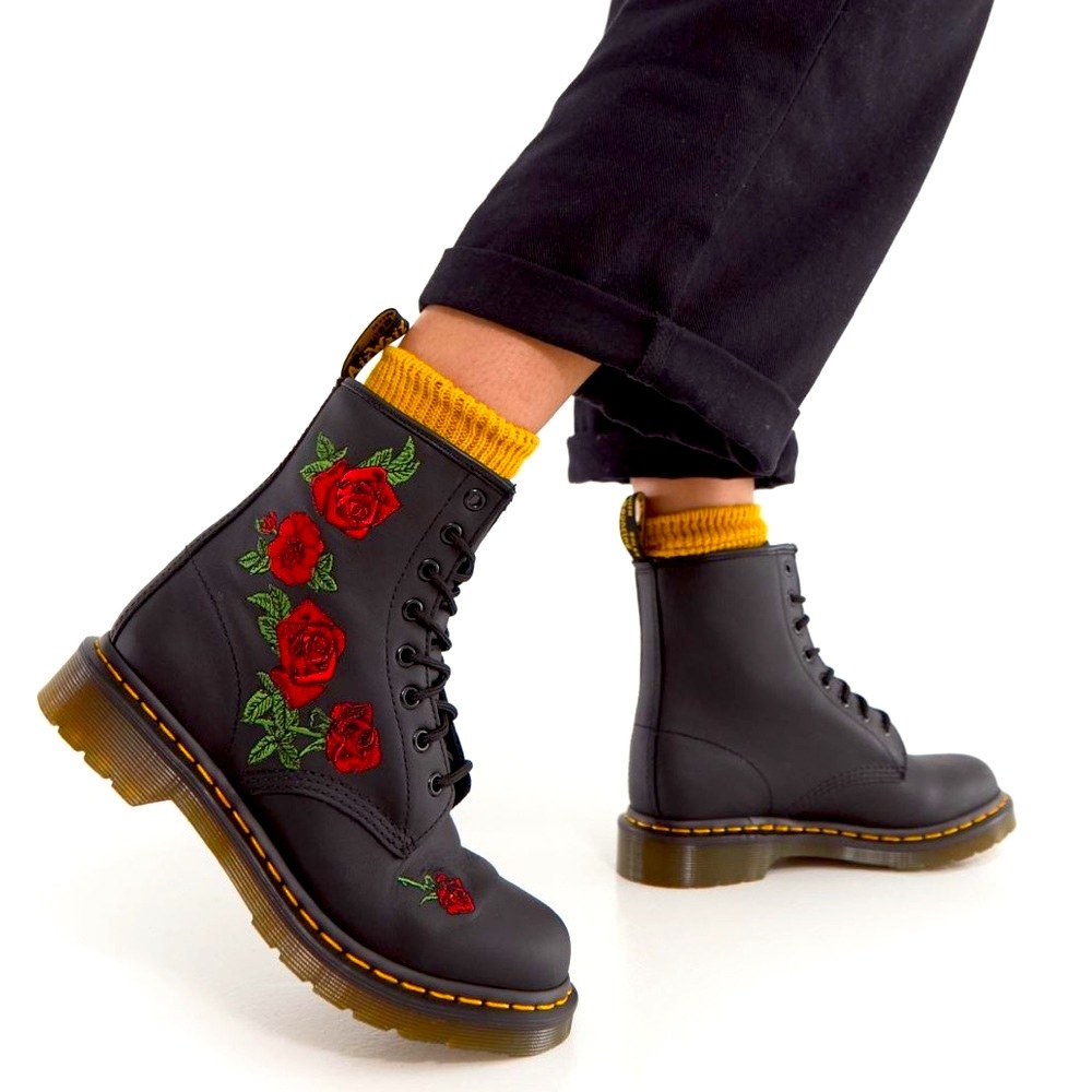 Dr. Martens 1460 Vonda Women’s Black With Roses Combat Boots